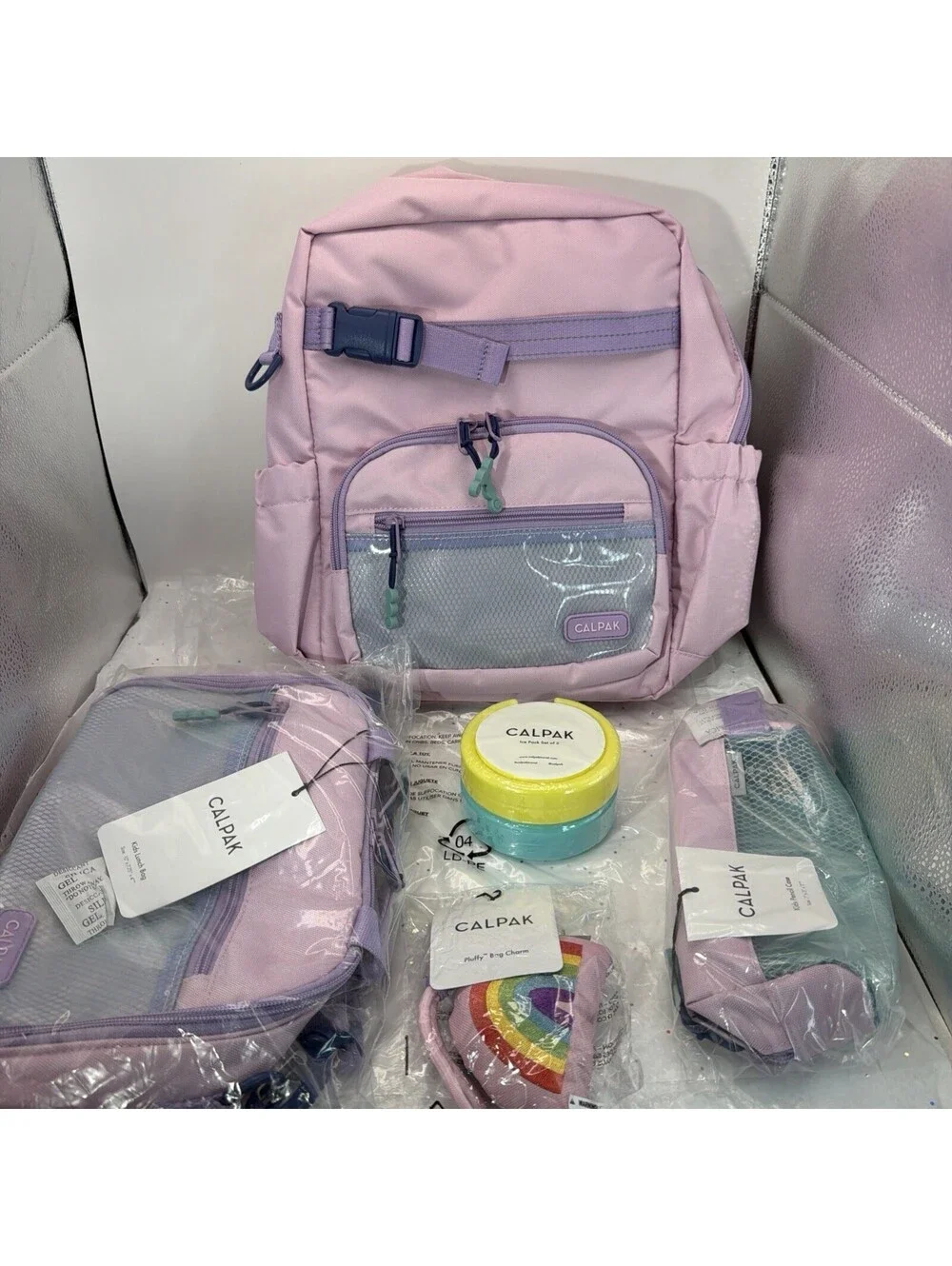 Calpak Kids Backpack Bundle Pink Orchid  Lunch Bag Pencil Case Pizza Pluffy NWT